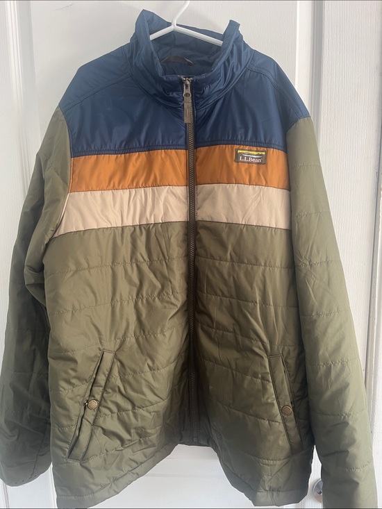 L.L. Bean Other - L.L. Bean Olive, Blue & Tan Colorblock Puffer Jacket